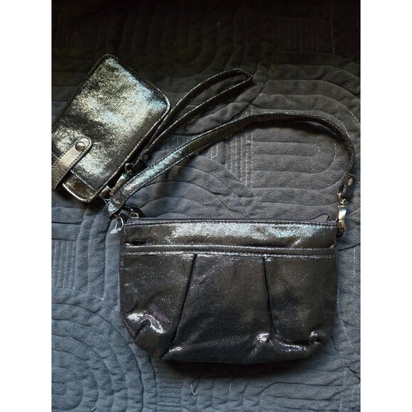 Avon Iridescent Small Pleated Wristlet Bag and Card Wallet w/Snap Strap - Picture 1 of 6